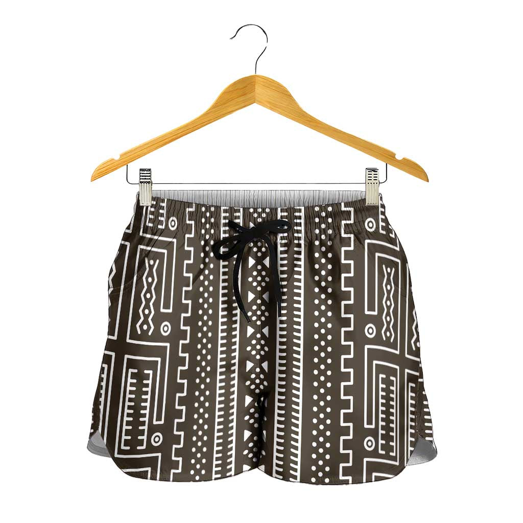 Mali Mud Cloth Shorts for Women Bogolanfini Pattern - Wonder Print Shop