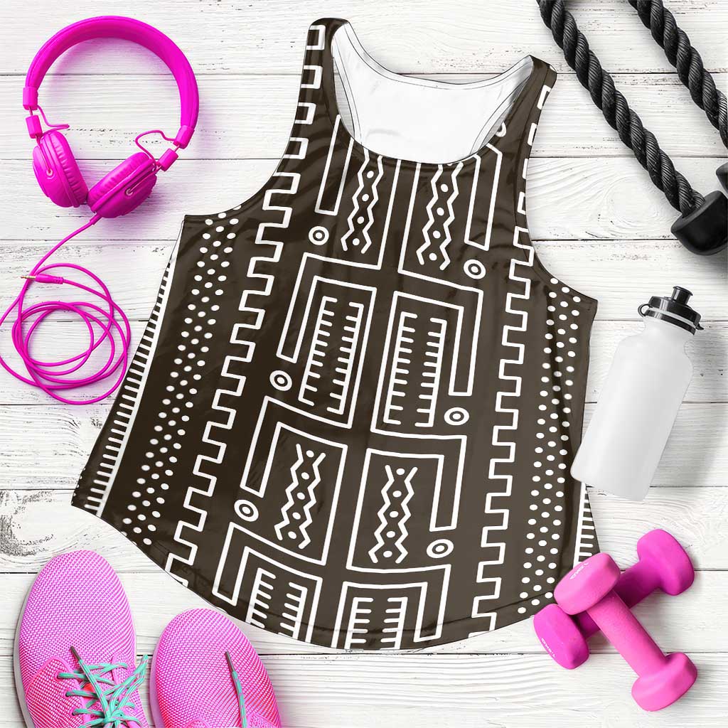 Mali Mud Cloth Women Racerback Tank Bogolanfini Pattern - Wonder Print Shop