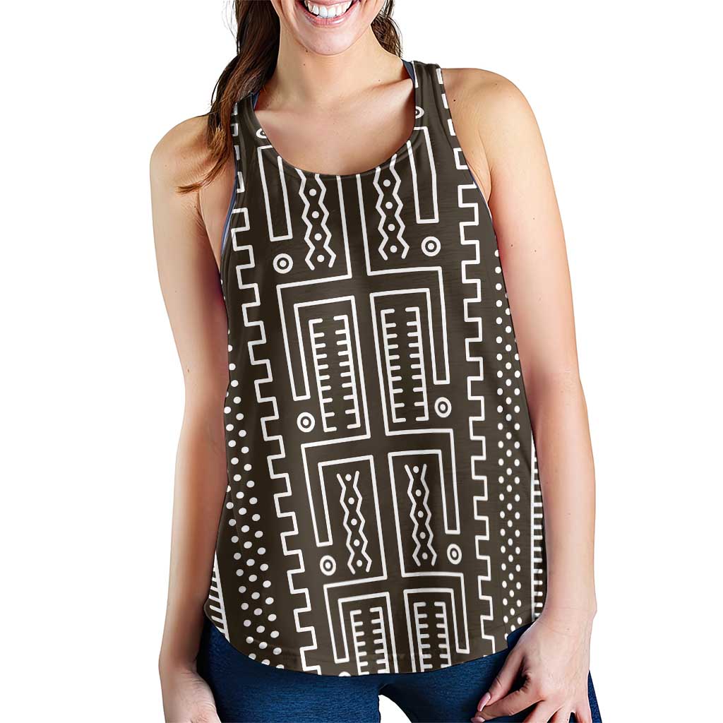 Mali Mud Cloth Women Racerback Tank Bogolanfini Pattern - Wonder Print Shop