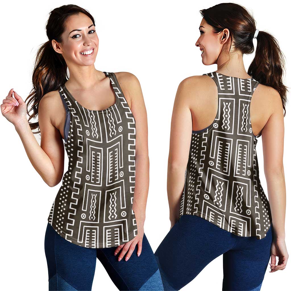 Mali Mud Cloth Women Racerback Tank Bogolanfini Pattern - Wonder Print Shop