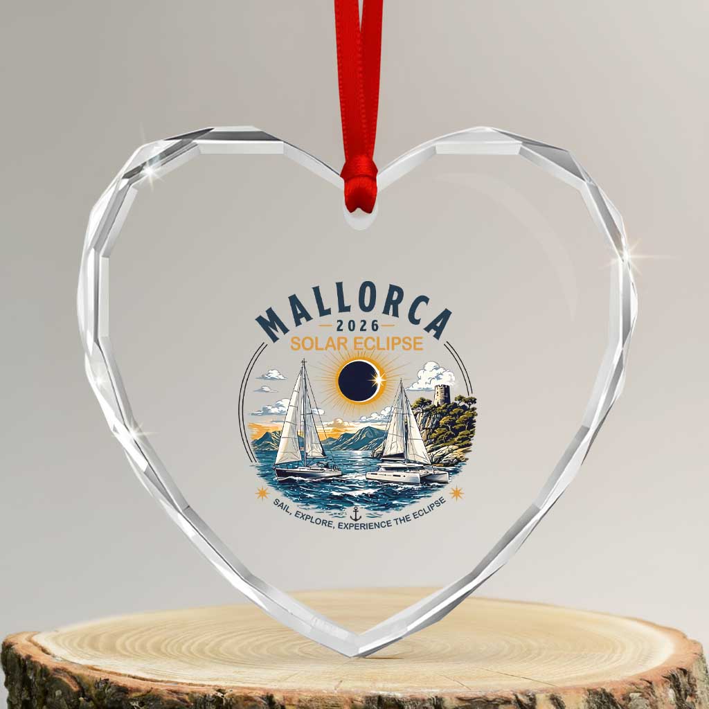 Mallorca Spain 2026 Total Solar Eclipse Heart Crystal Glass Ornament Sailing Cruise Totality Sail Explore Experience Travel Souvenir
