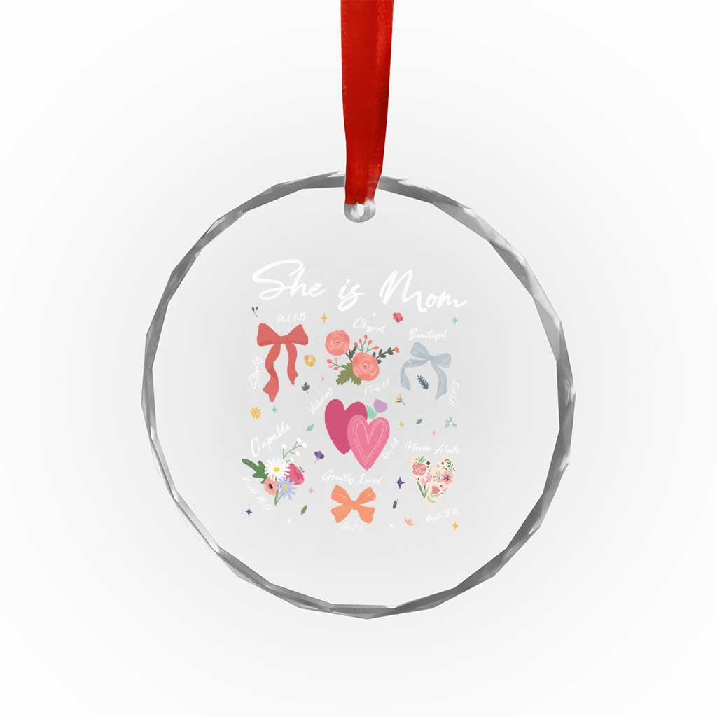Mama Christian Religious Crystal Glass Ornament She Is Mom Mother's Day Jesus Flowers Bow - Wonder Print Shop