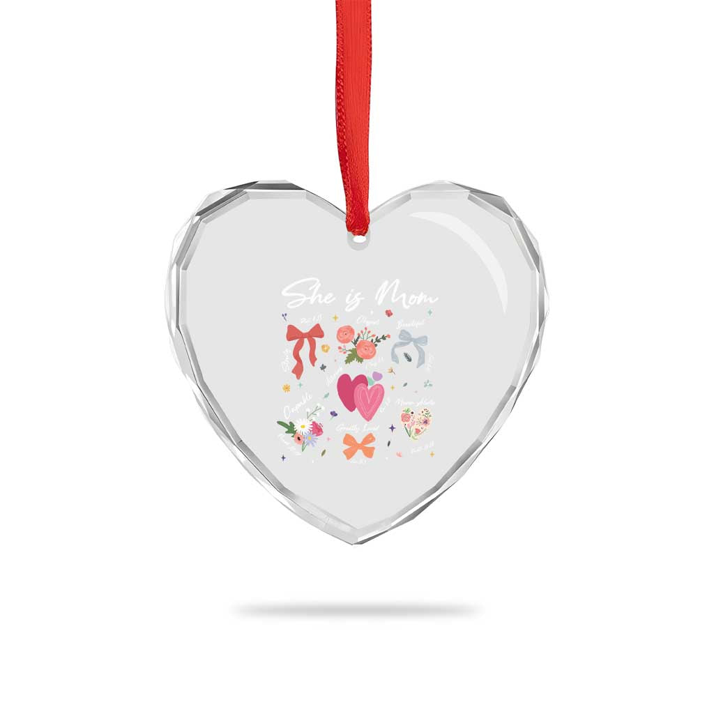 Mama Christian Religious Heart Crystal Glass Ornament She Is Mom Mother's Day Jesus Flowers Bow - Wonder Print Shop