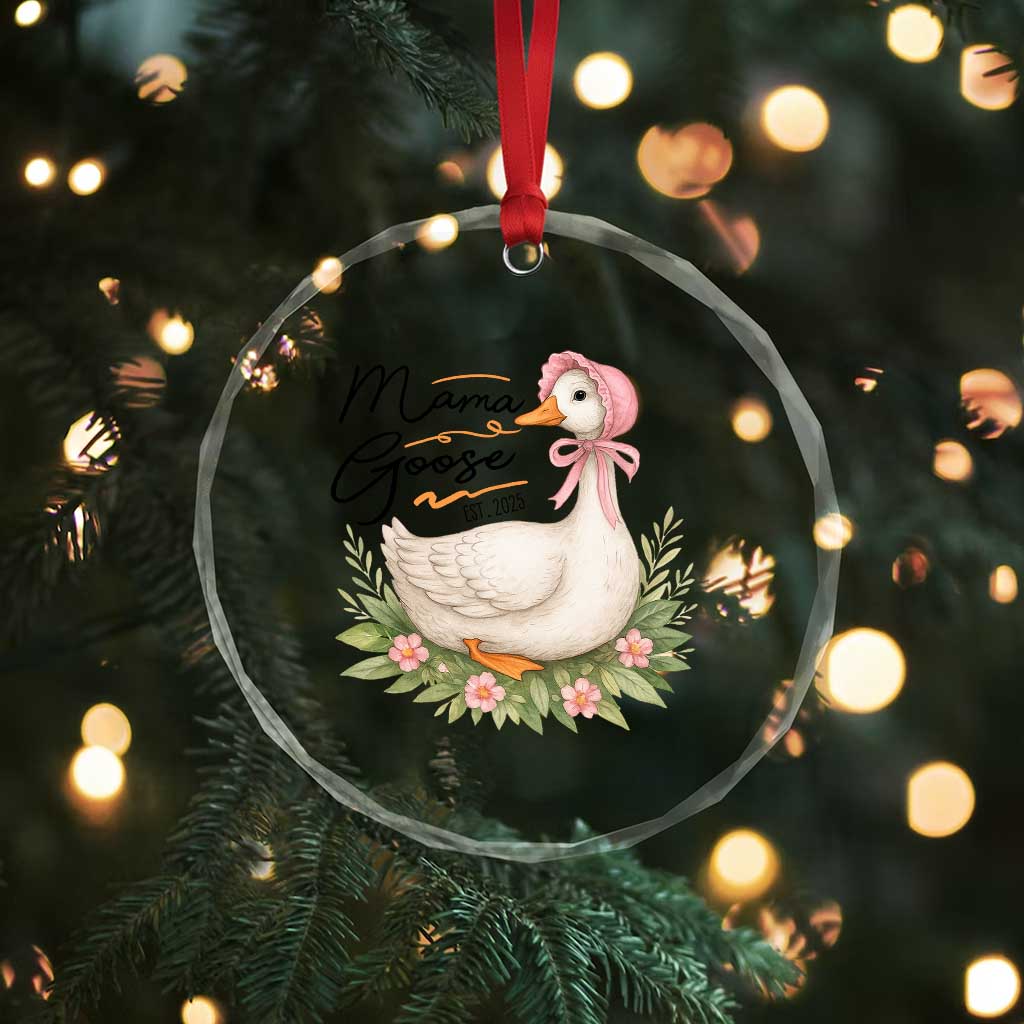 Mama Goose Est 2025 Crystal Glass Ornament Retro New Mom Mothers Day - Wonder Print Shop