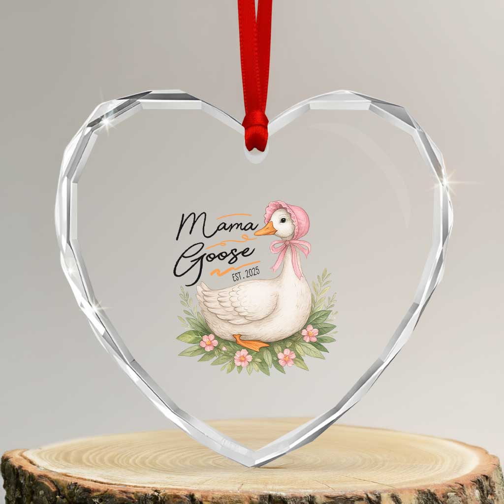 Mama Goose Est 2025 Heart Crystal Glass Ornament Retro New Mom Mothers Day - Wonder Print Shop