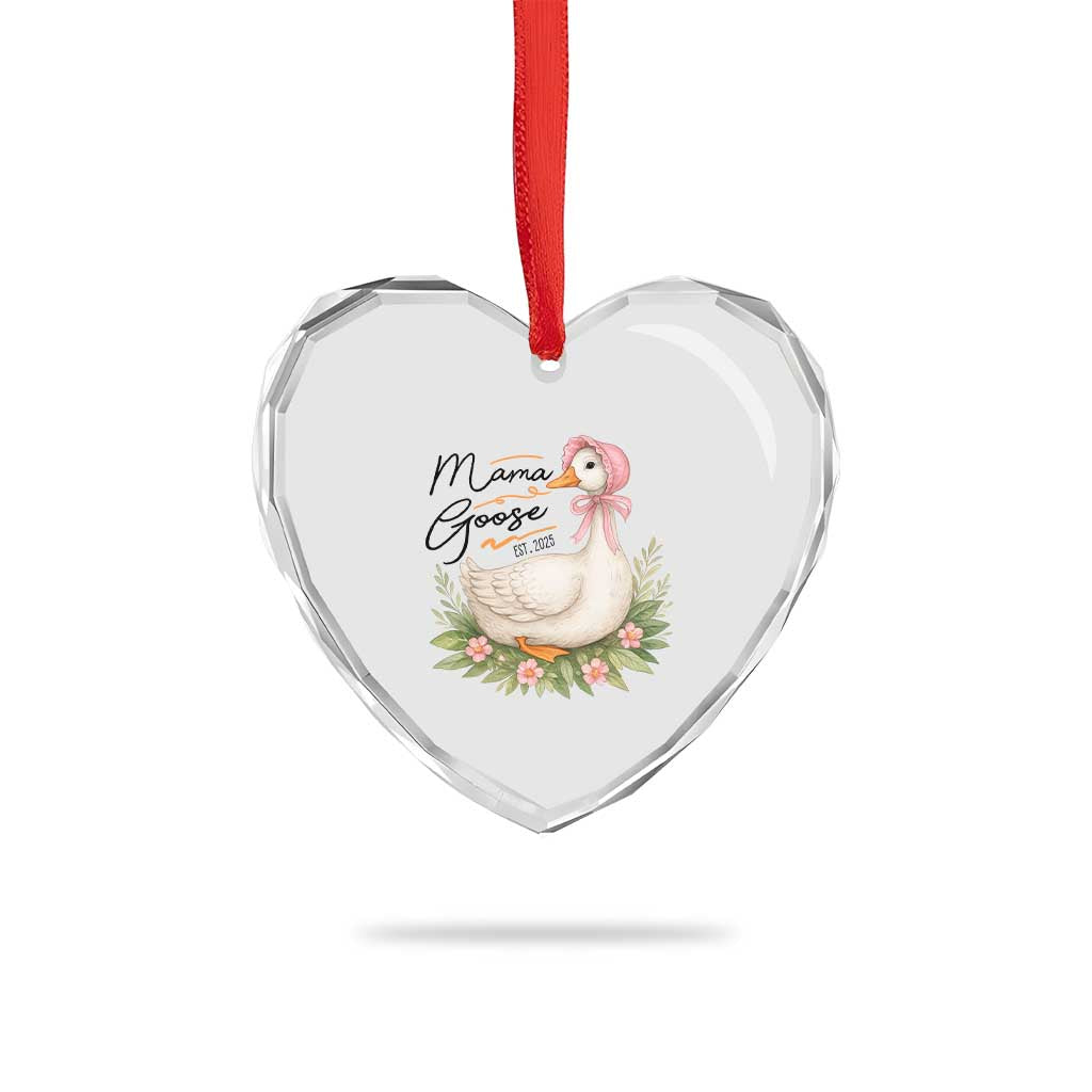 Mama Goose Est 2025 Heart Crystal Glass Ornament Retro New Mom Mothers Day - Wonder Print Shop