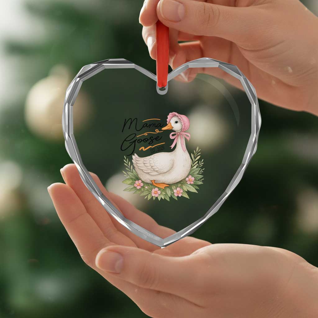 Mama Goose Est 2025 Heart Crystal Glass Ornament Retro New Mom Mothers Day - Wonder Print Shop