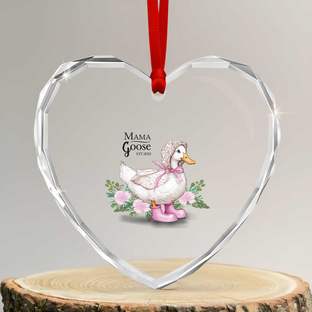 Mama Goose Est 2025 Heart Crystal Glass Ornament Vintage New Mom Mothers Day - Wonder Print Shop