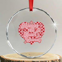 Mama Of A Heart Warrior Crystal Glass Ornament CHD Awareness Retro Red Checkered Heart