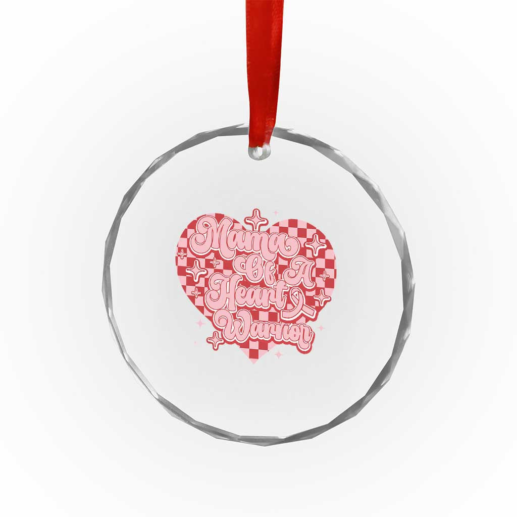 Mama Of A Heart Warrior Crystal Glass Ornament CHD Awareness Retro Red Checkered Heart