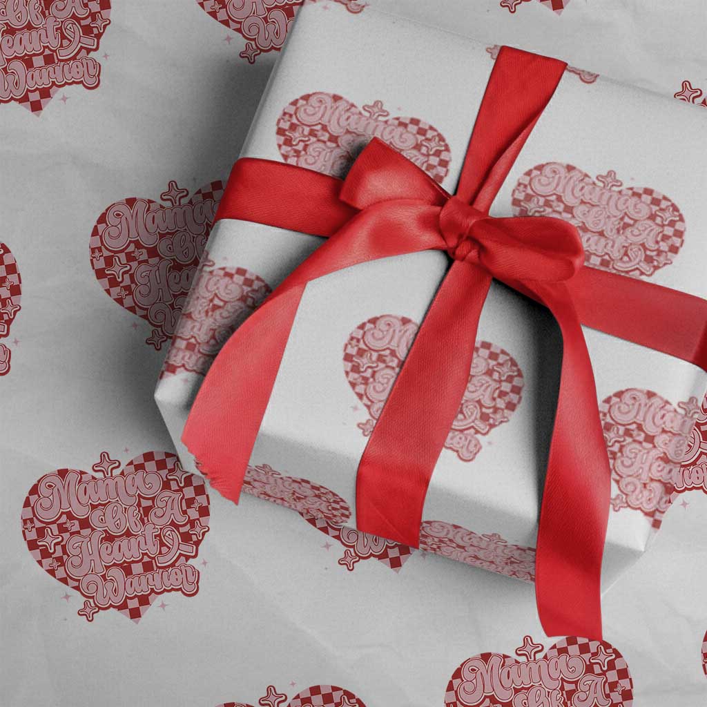 Mama Of A Heart Warrior Wrapping Paper Roll CHD Awareness Retro Red Checkered Heart