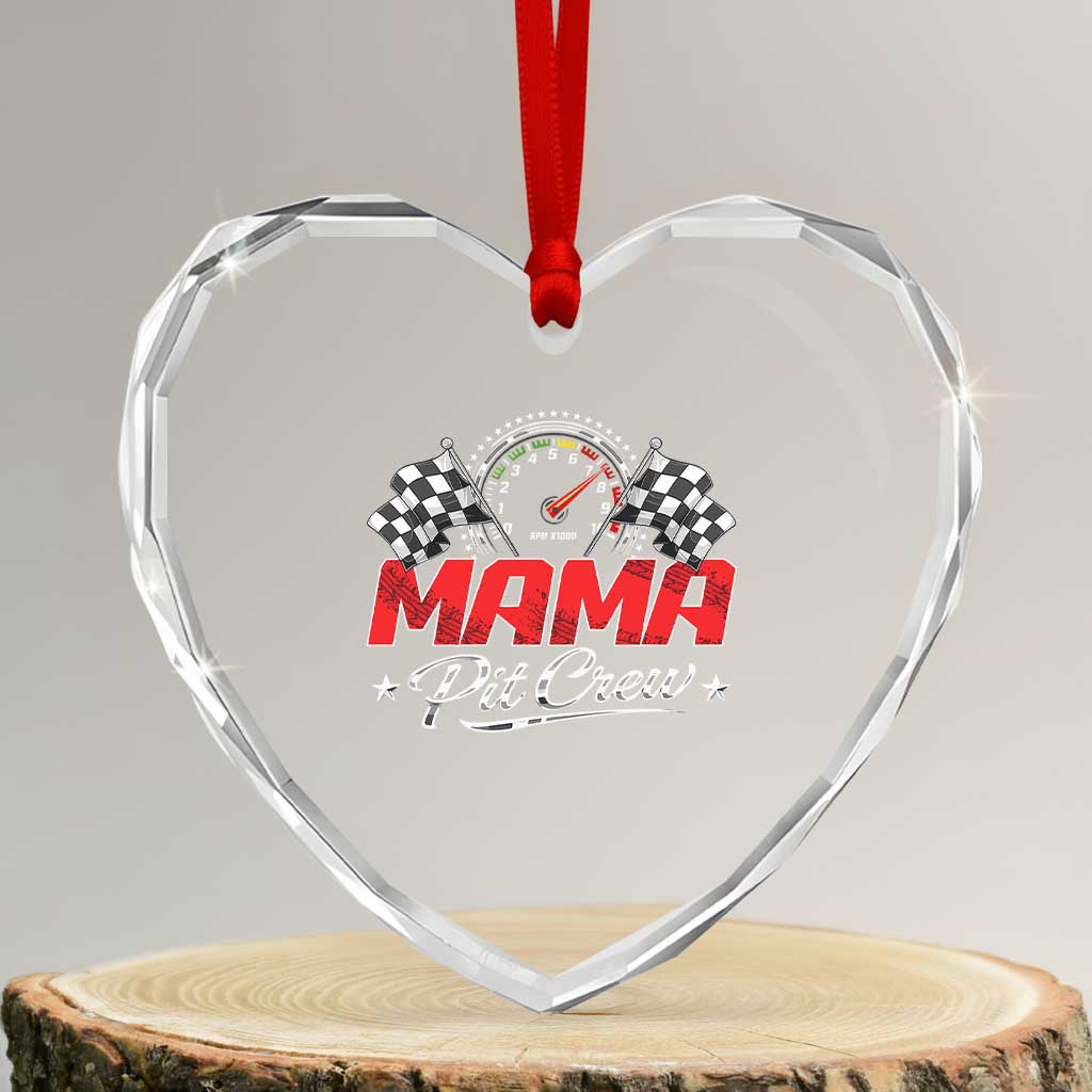 Mama Pit Crew Heart Crystal Glass Ornament Racing Family Matching Mothers Day