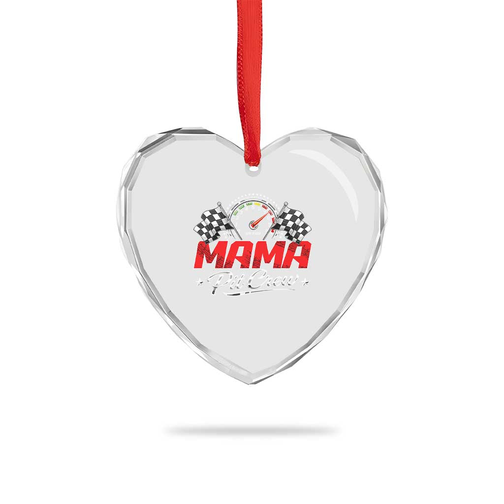 Mama Pit Crew Heart Crystal Glass Ornament Racing Family Matching Mothers Day