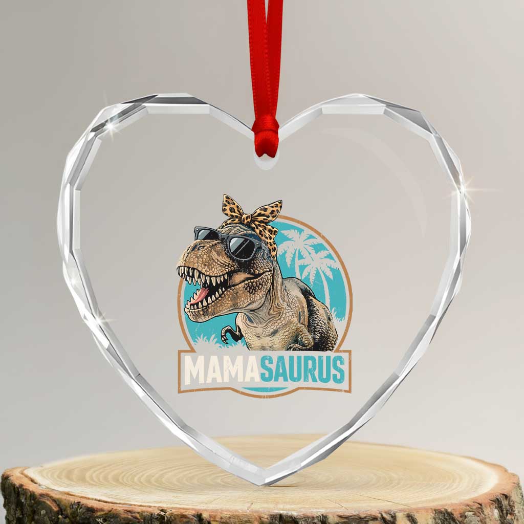 Mamasaurus Funny Dinosaur Mama Heart Crystal Glass Ornament Mothers Day Family Matching