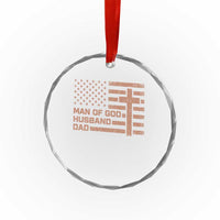 Man of God Husband Dad Christian Dad Father's Day Crystal Glass Ornament Vintage American Flag