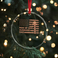 Man of God Husband Dad Christian Dad Father's Day Crystal Glass Ornament Vintage American Flag
