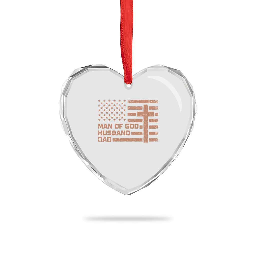 Man of God Husband Dad Christian Dad Father's Day Heart Crystal Glass Ornament Vintage American Flag