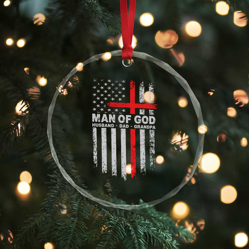 Man of God Husband Dad Protector Crystal Glass Ornament Christian Dad Fathers Day