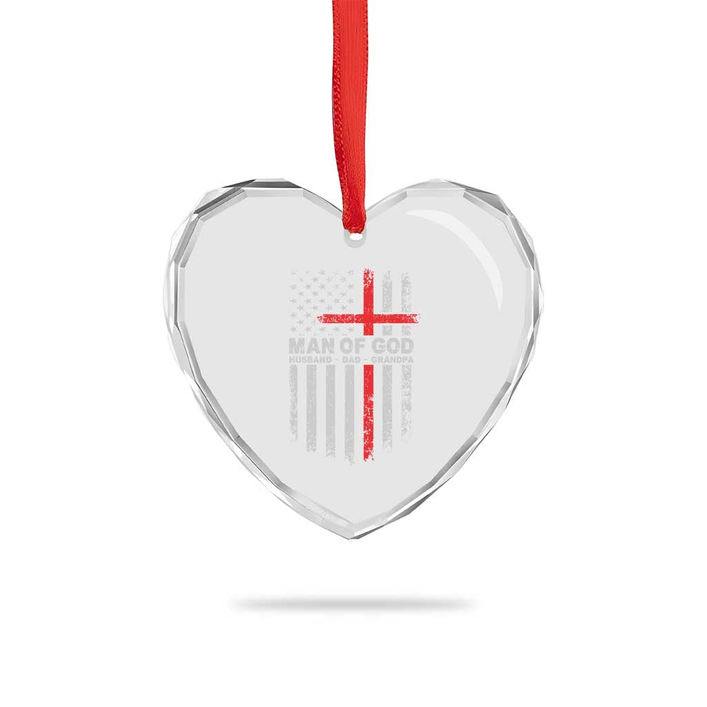 Man of God Husband Dad Protector Heart Crystal Glass Ornament Christian Dad Fathers Day