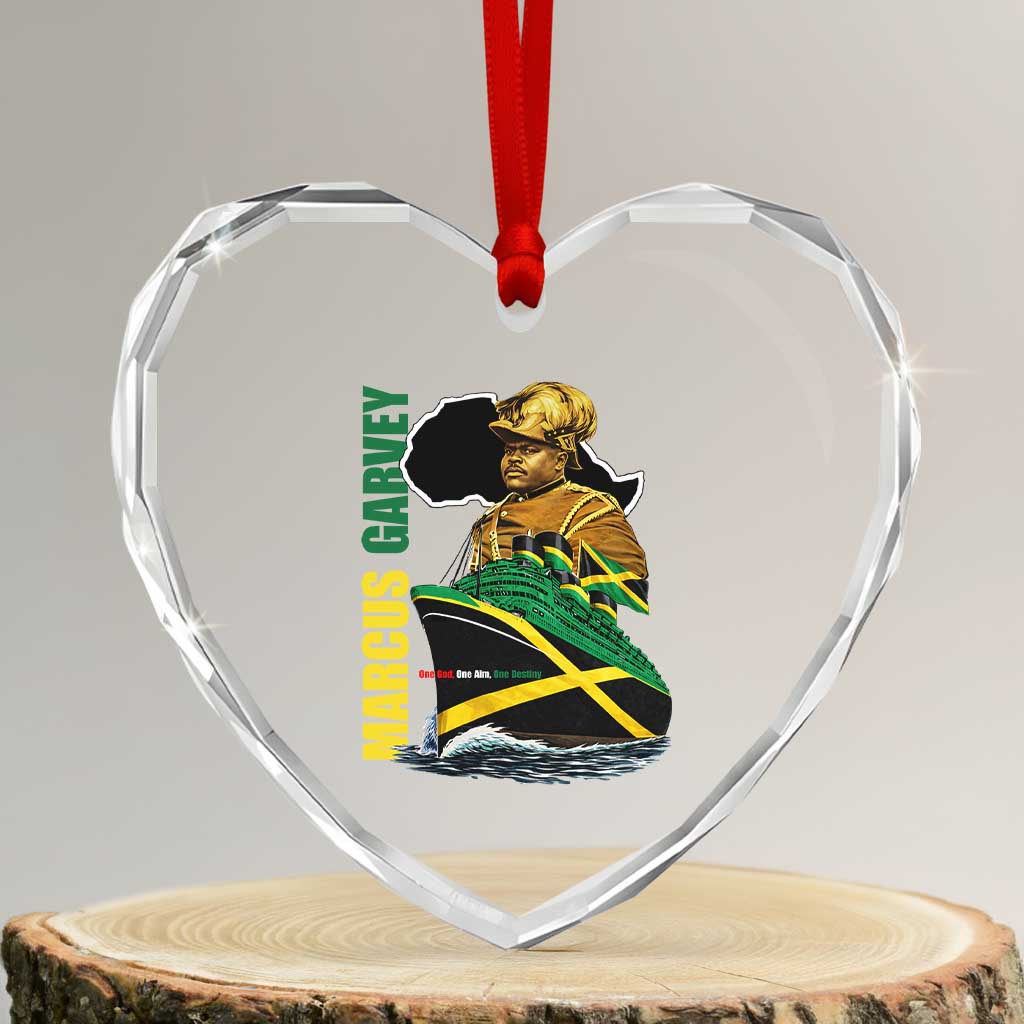 Marcus Garvey Jamaica Pride Heart Crystal Glass Ornament One God One Aim One Destiny