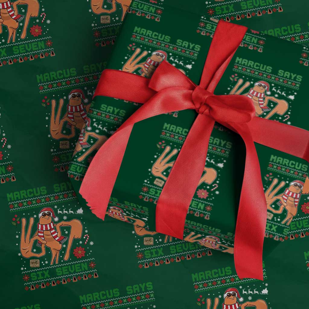 Marcus Says Six Seven Wrapping Paper Roll Funny Ugly Christmas Meme Gift - Wonder Print Shop