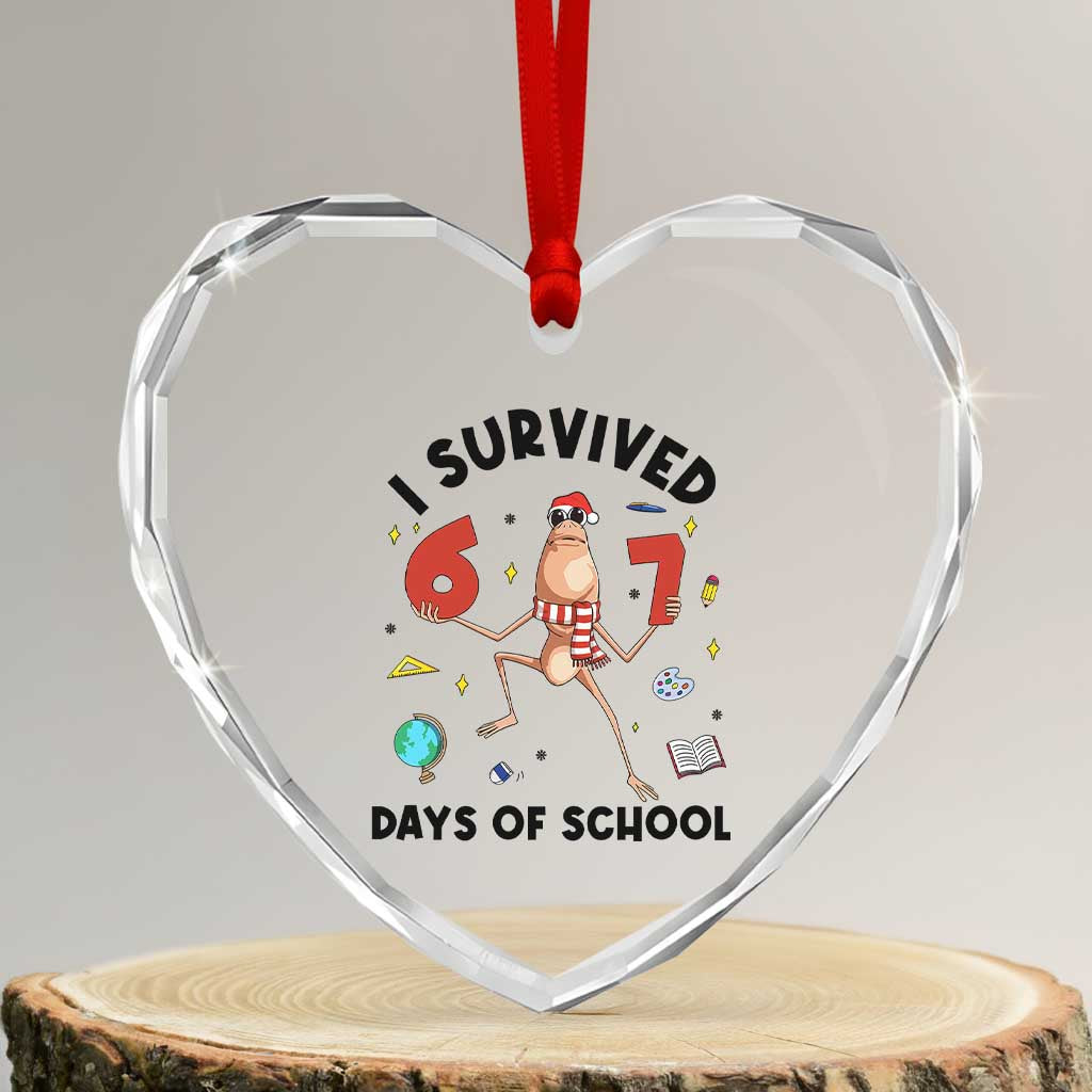 Marcus The Worm 67 Days of School Heart Crystal Glass Ornament I Survived Funny Six Seven Meme Christmas Vibe - Wonder Print Shop