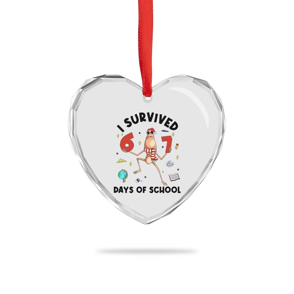 Marcus The Worm 67 Days of School Heart Crystal Glass Ornament I Survived Funny Six Seven Meme Christmas Vibe - Wonder Print Shop