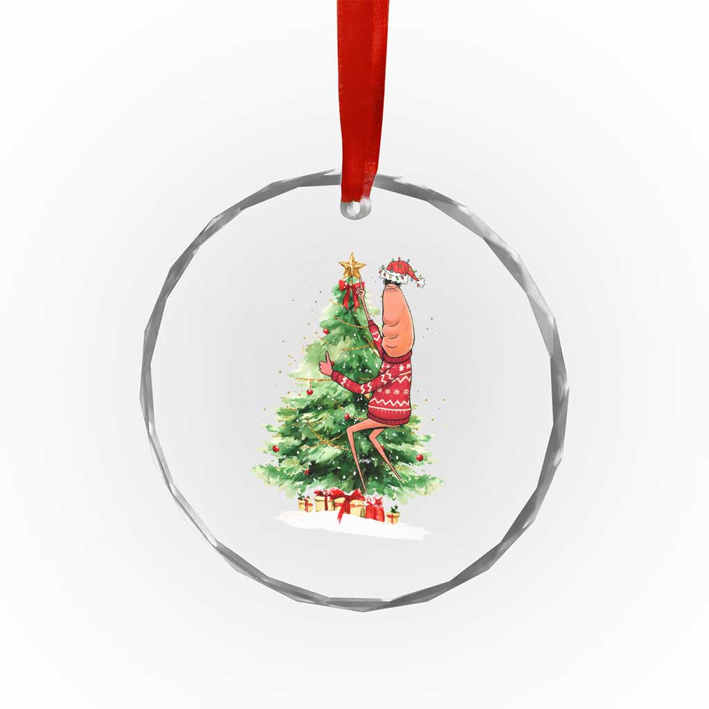 Marcus The Worm Christmas Crystal Glass Ornament Funny Brain Rot Meme - Wonder Print Shop