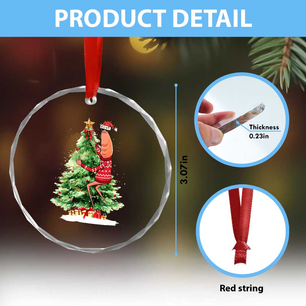 Marcus The Worm Christmas Crystal Glass Ornament Funny Brain Rot Meme - Wonder Print Shop