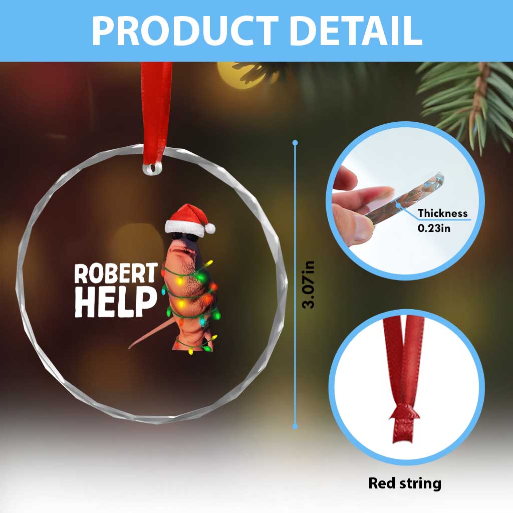 Marcus The Worm Christmas Crystal Glass Ornament Robert Help Internet Weirdcore Brainrot Humor - Wonder Print Shop