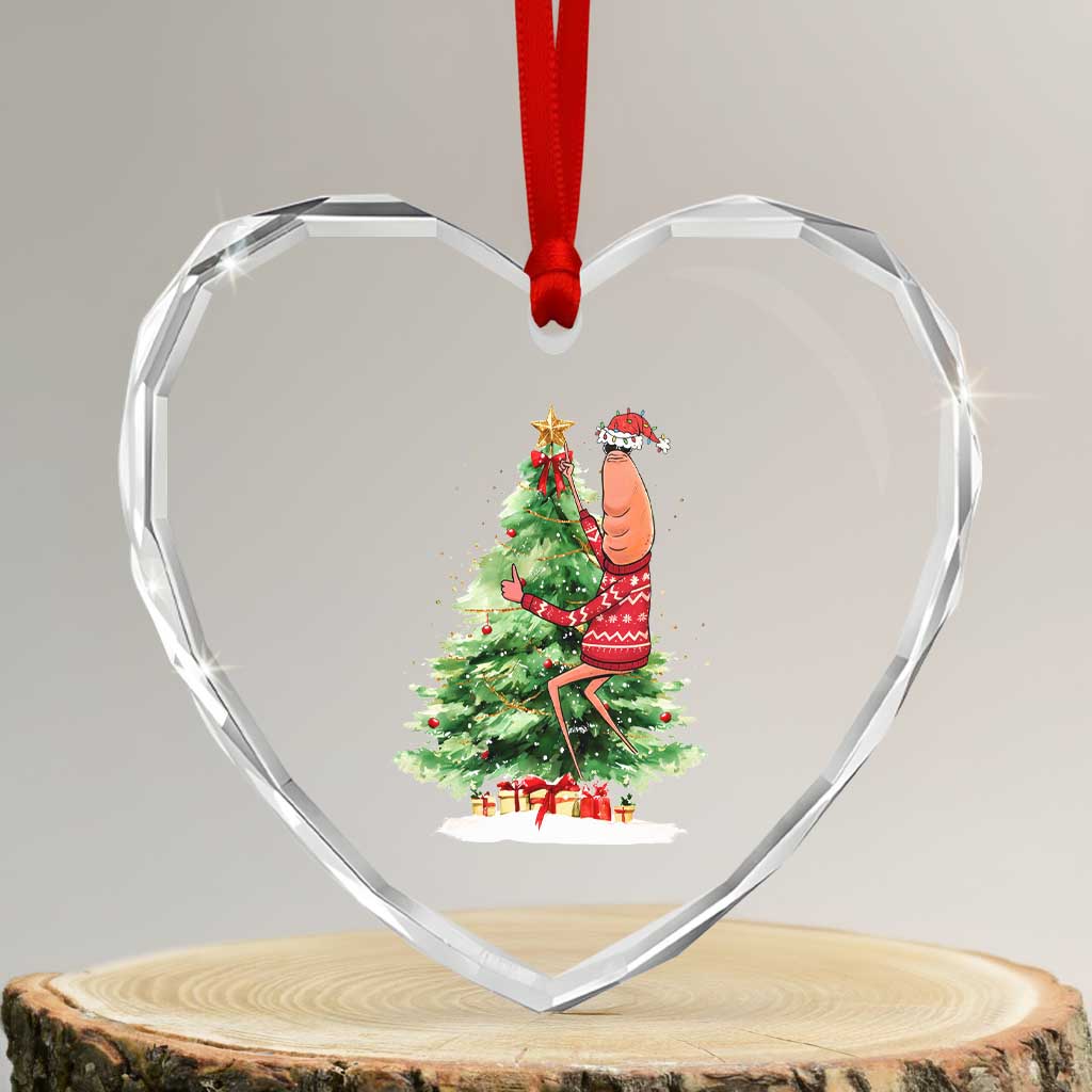 Marcus The Worm Christmas Heart Crystal Glass Ornament Funny Brain Rot Meme - Wonder Print Shop