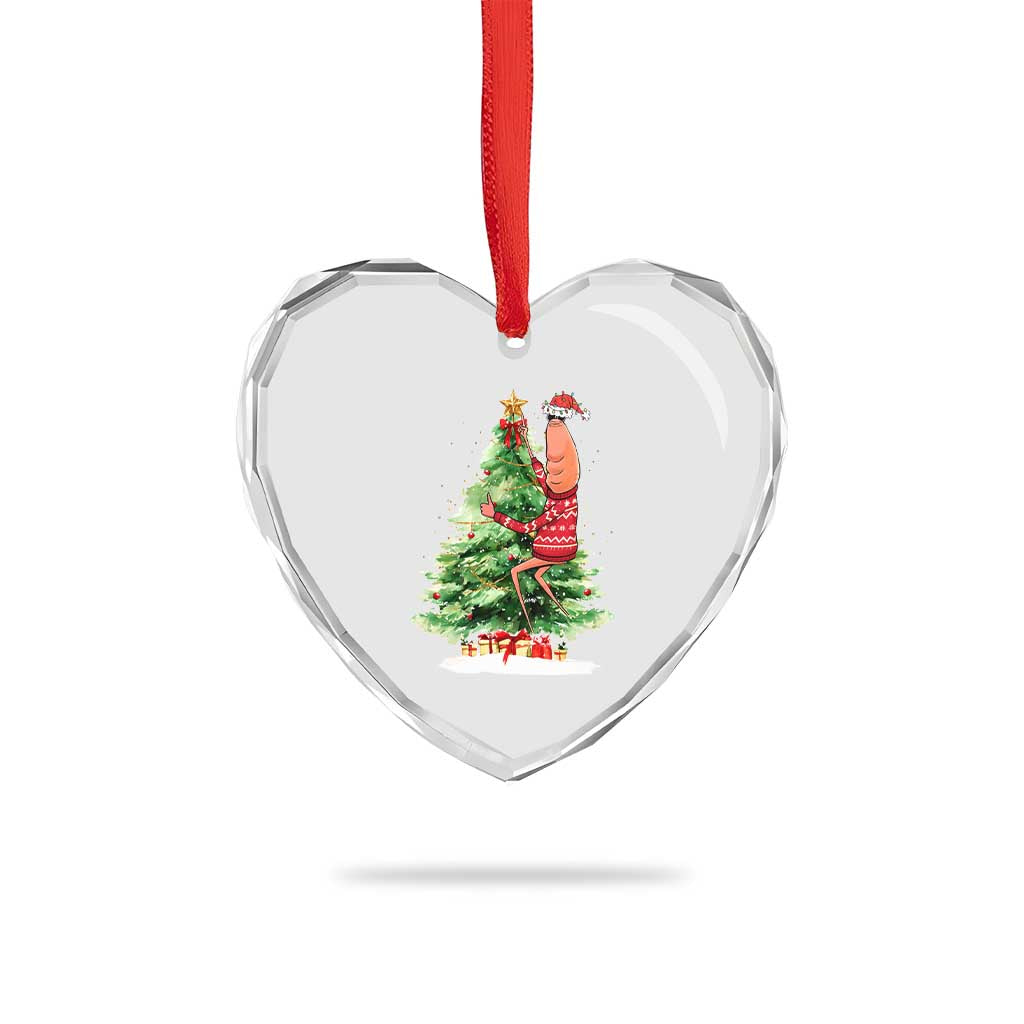 Marcus The Worm Christmas Heart Crystal Glass Ornament Funny Brain Rot Meme - Wonder Print Shop