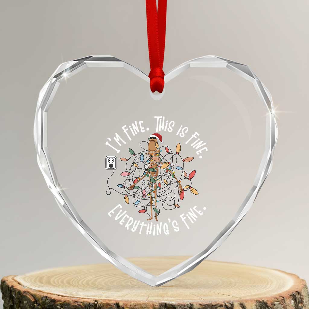 Marcus The Worm Christmas Heart Crystal Glass Ornament I'm Fine Everything Is Fine School Counselor Mental Health - undefined