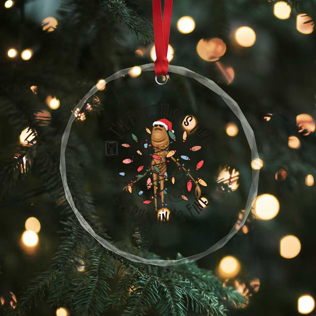 Marcus The Worm Christmas Meme Crystal Glass Ornament I'm Fine Everything is Fine - Wonder Print Shop