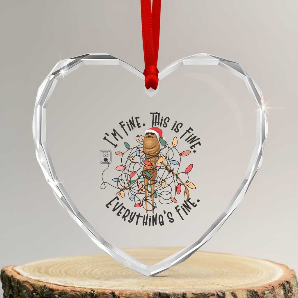 Marcus The Worm Christmas Meme Heart Crystal Glass Ornament I'm Fine Everything is Fine - Wonder Print Shop