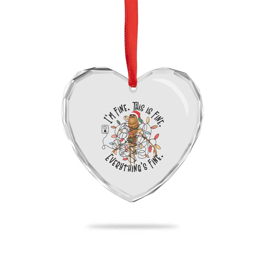 Marcus The Worm Christmas Meme Heart Crystal Glass Ornament I'm Fine Everything is Fine - Wonder Print Shop