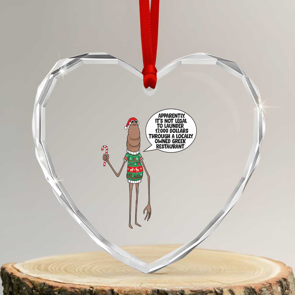 Marcus The Worm Christmas Meme Heart Crystal Glass Ornament Locally Owned Greek Restaurant - Wonder Print Shop