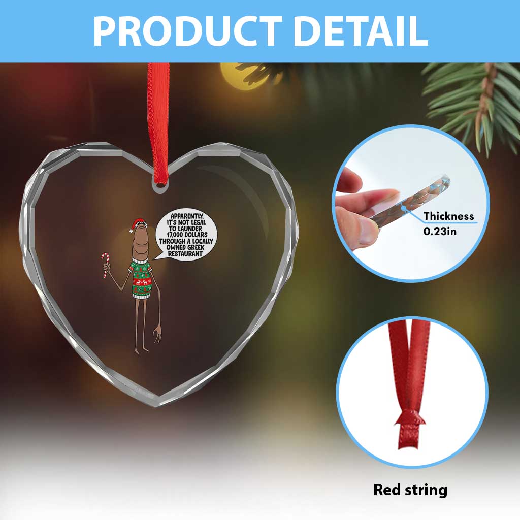 Marcus The Worm Christmas Meme Heart Crystal Glass Ornament Locally Owned Greek Restaurant - Wonder Print Shop