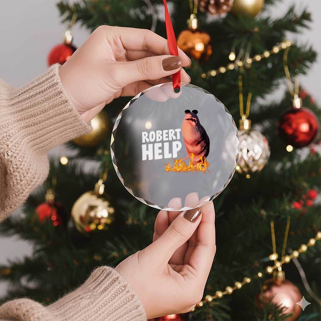 Marcus The Worm Crystal Glass Ornament Funny Brainrot Meme Robert Help - Wonder Print Shop