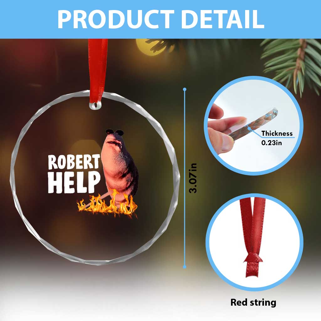 Marcus The Worm Crystal Glass Ornament Funny Brainrot Meme Robert Help - Wonder Print Shop