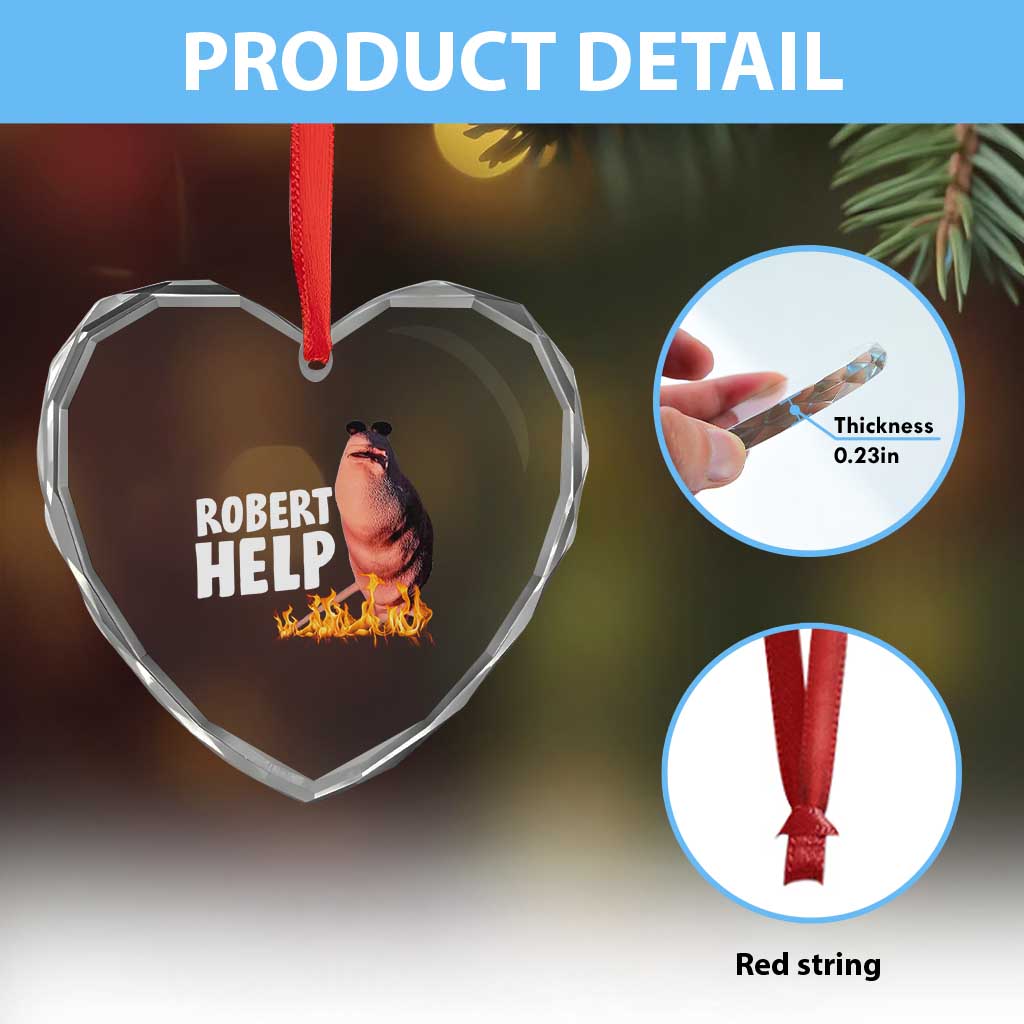 Marcus The Worm Heart Crystal Glass Ornament Funny Brainrot Meme Robert Help - Wonder Print Shop