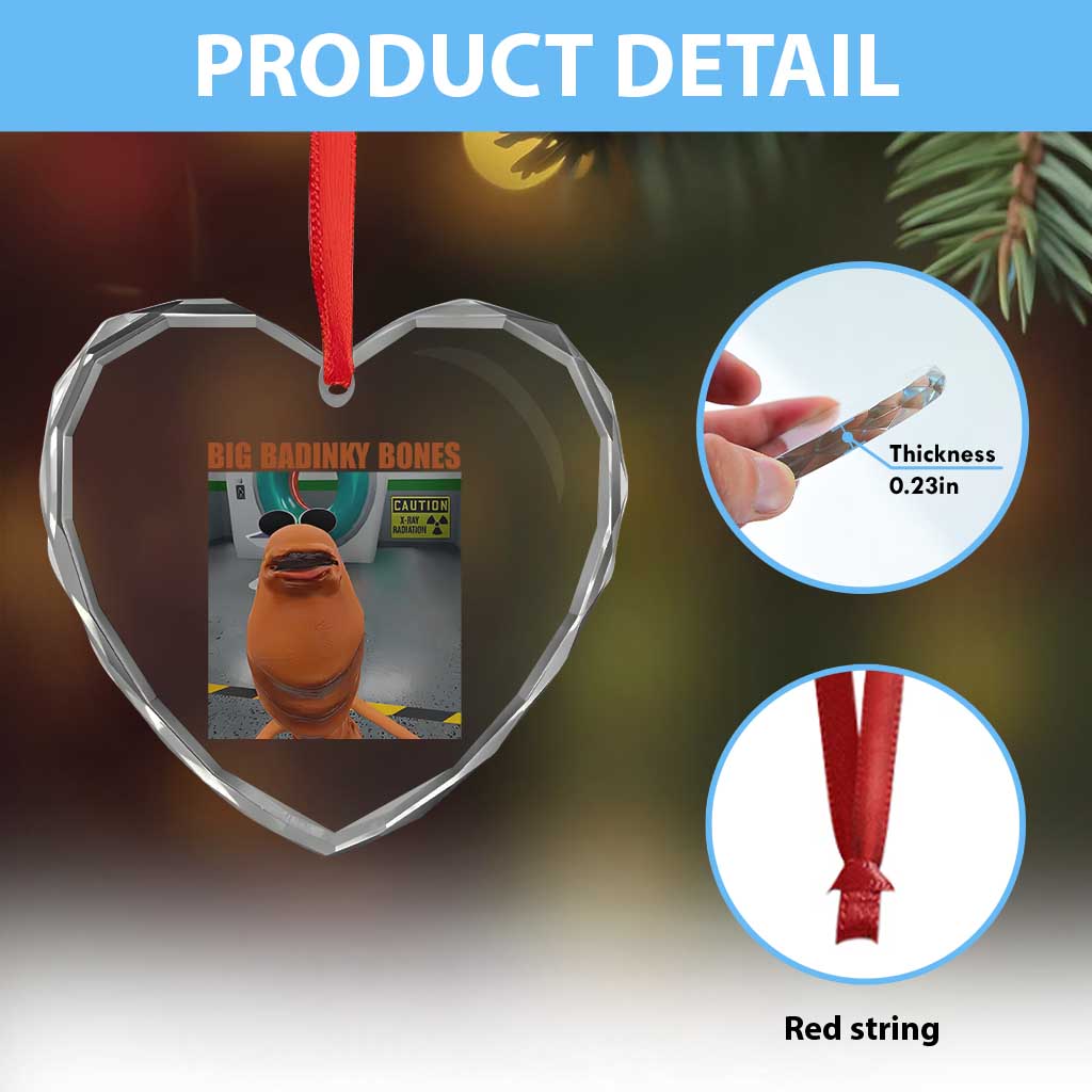 Marcus The Worm Meme Heart Crystal Glass Ornament Big Badinky Bones - Wonder Print Shop