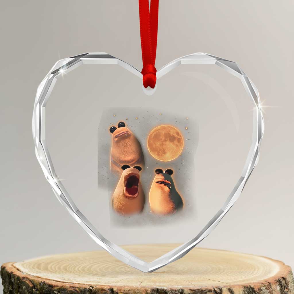 Marcus The Worm Meme Heart Crystal Glass Ornament Funny Howling At Moon - Wonder Print Shop