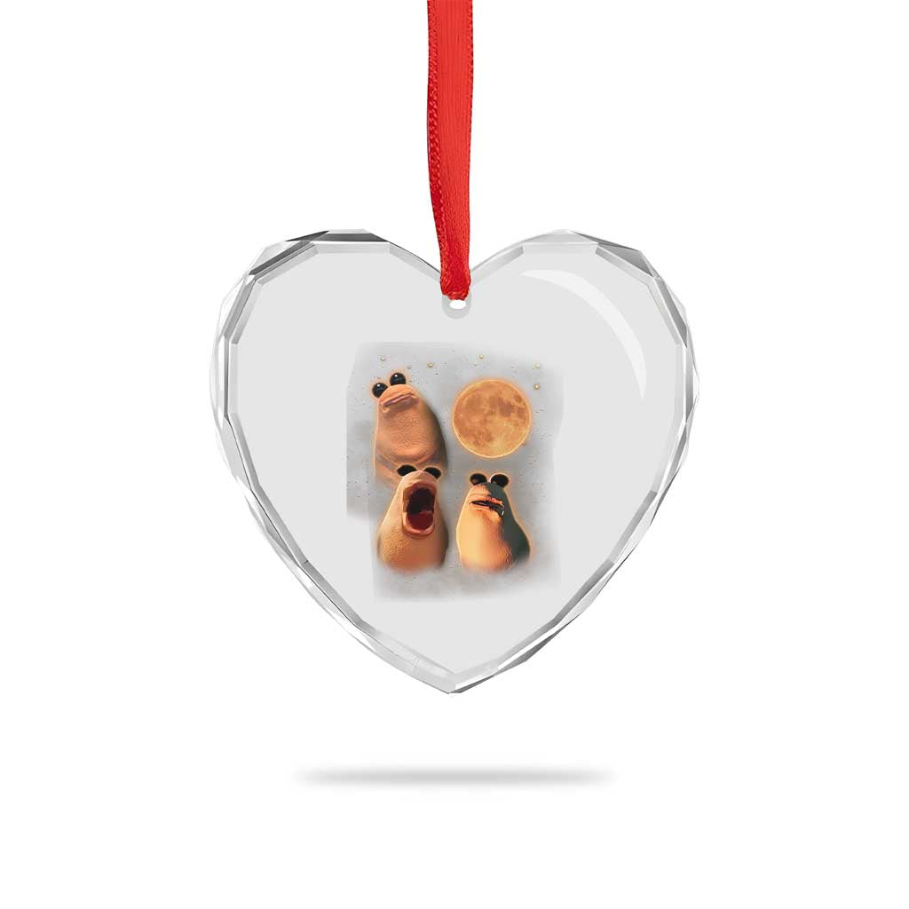 Marcus The Worm Meme Heart Crystal Glass Ornament Funny Howling At Moon - Wonder Print Shop