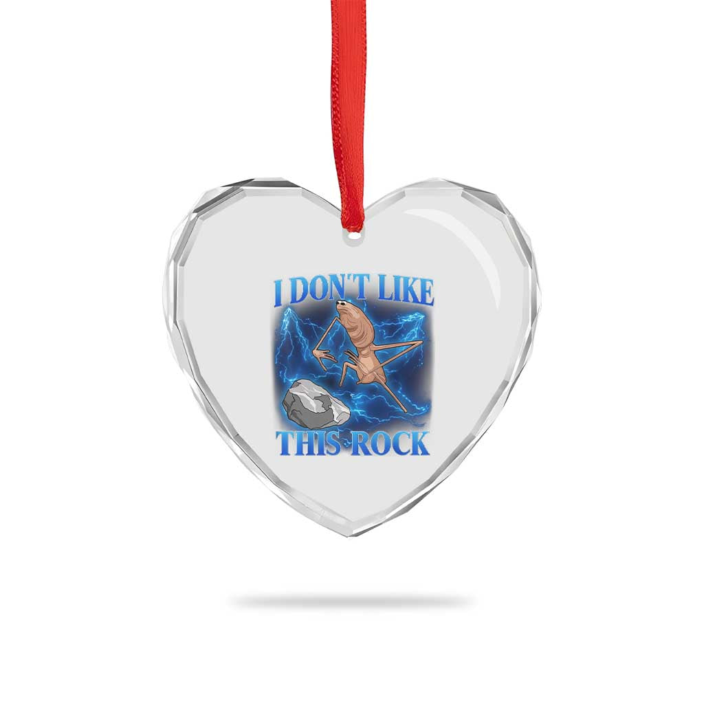 Marcus The Worm Meme Heart Crystal Glass Ornament I Don't Like This Rock Bootleg - Wonder Print Shop