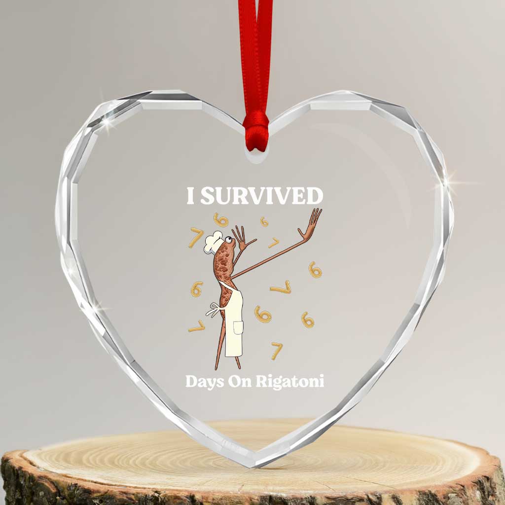 Marcus The Worm Meme Heart Crystal Glass Ornament I Survived 67 Days On Rigatoni - Wonder Print Shop