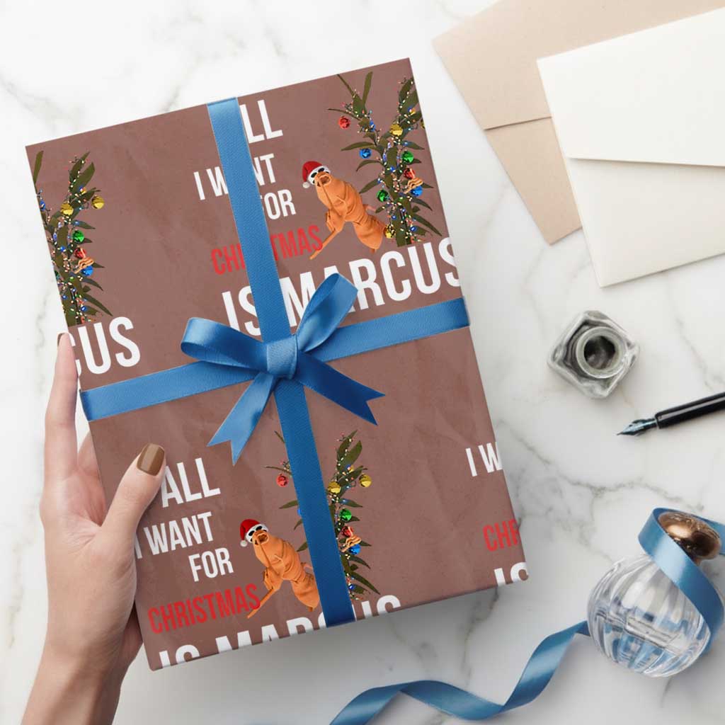 Marcus The Worm Robert Christmas Meme Wrapping Paper Roll All I Want For Xmas Is Marcus - Wonder Print Shop