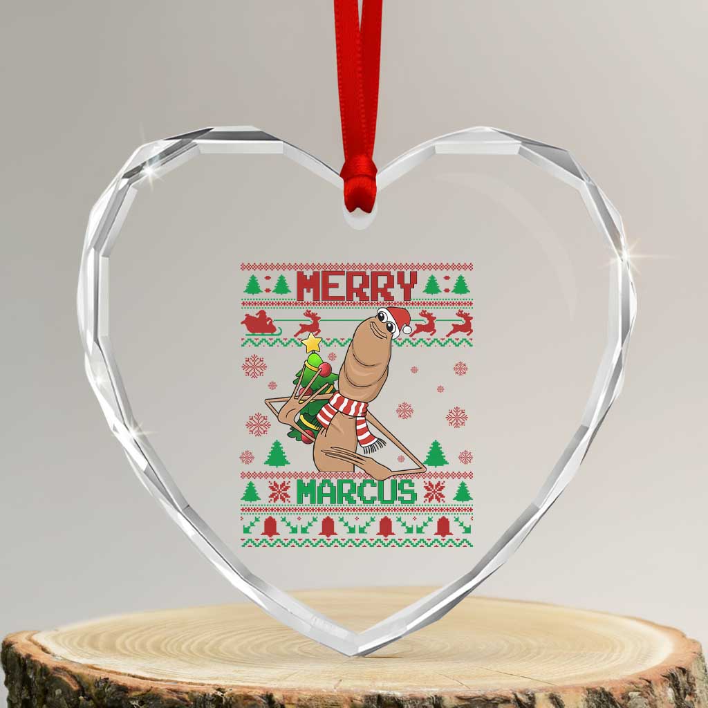 Marcus The Worm Robert Meme Christmas Heart Crystal Glass Ornament - Wonder Print Shop