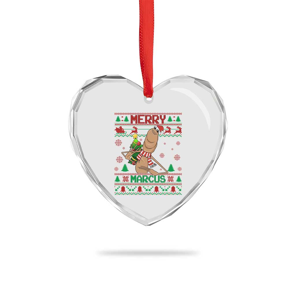 Marcus The Worm Robert Meme Christmas Heart Crystal Glass Ornament - Wonder Print Shop