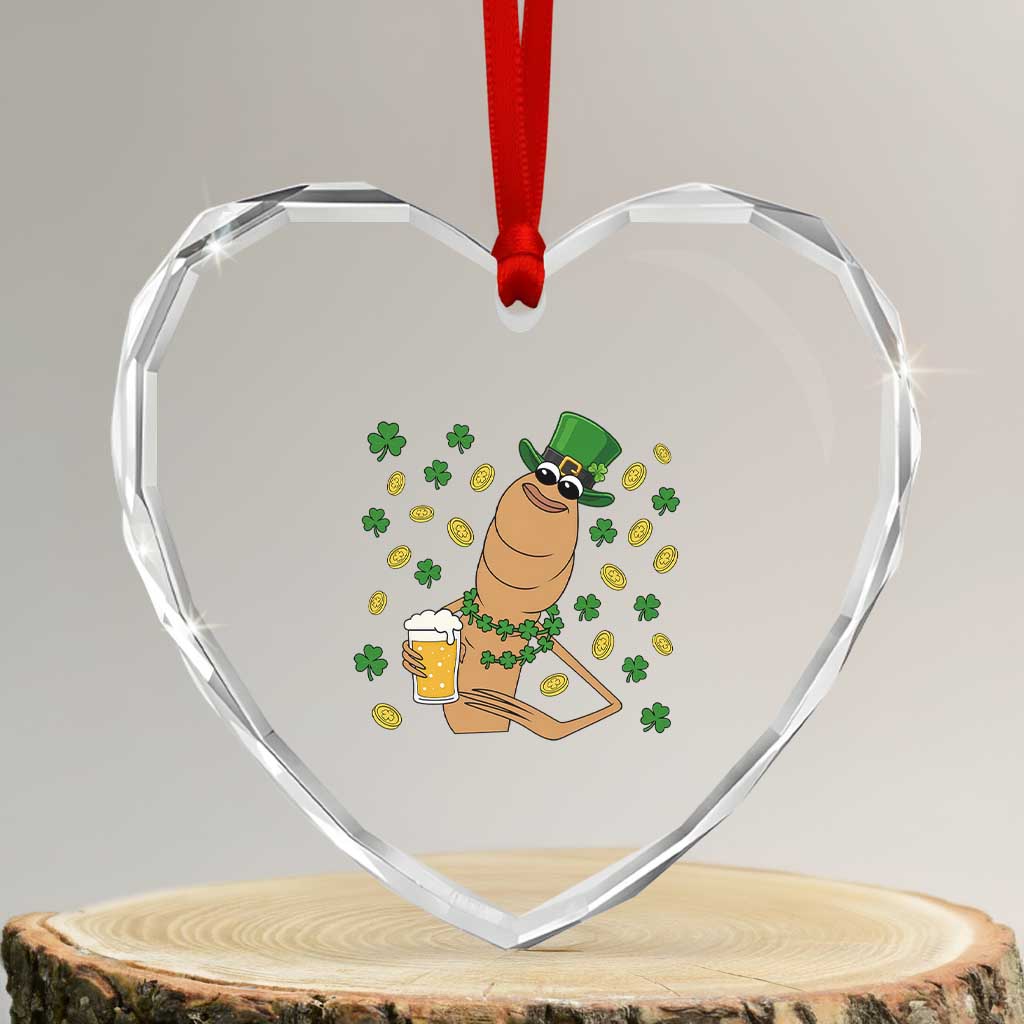 Marcus The Worm St Patricks Day Heart Crystal Glass Ornament Funny Drinking Irish Beer Ireland